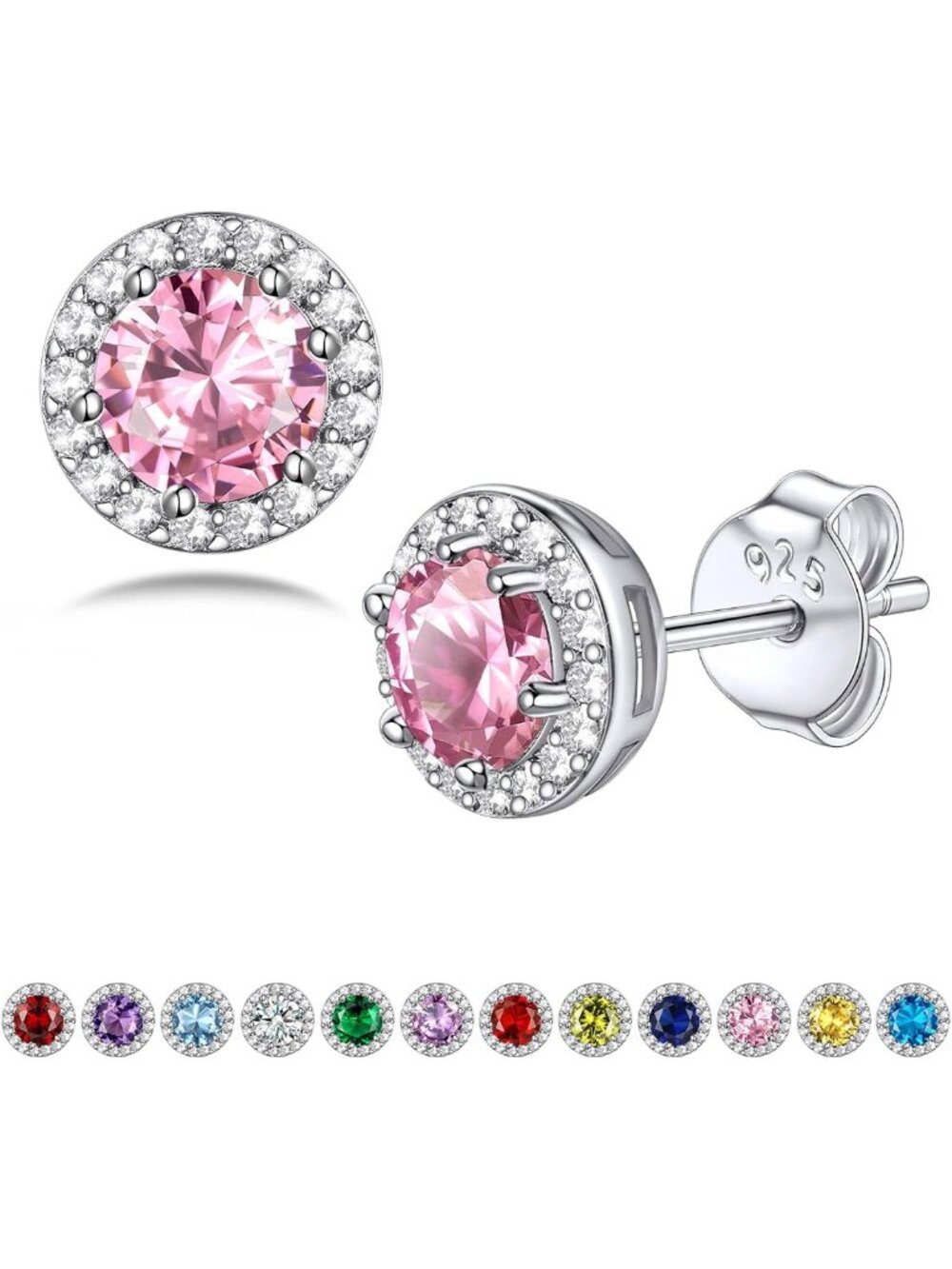 Sparkling 925 Sterling Silver Birthstone Stud Earrings for Women